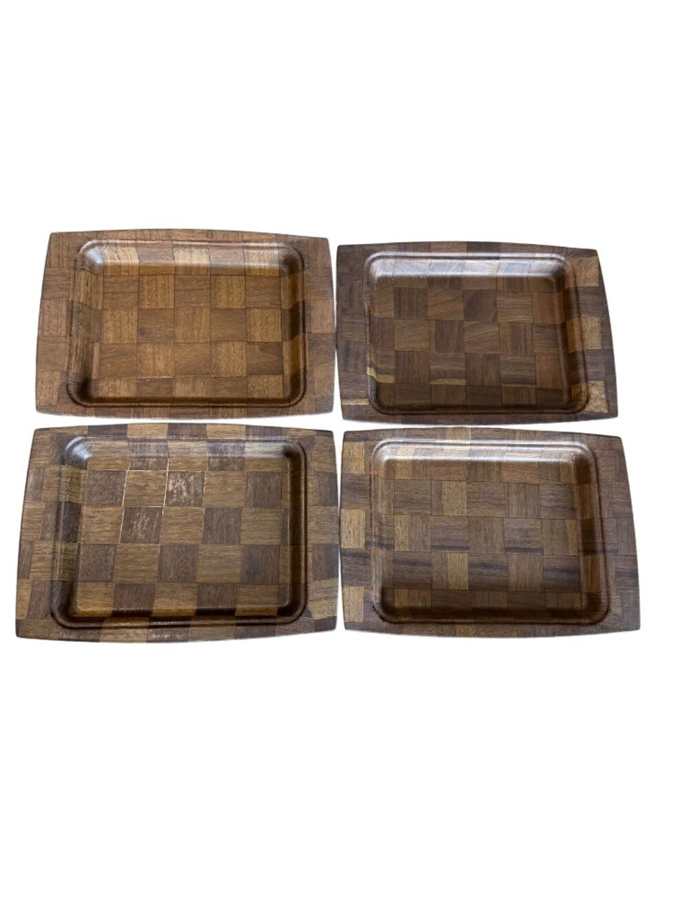 Swanson Weavewood Wooden Checkerboard Pattern Serving Trays Set of 4 MCM